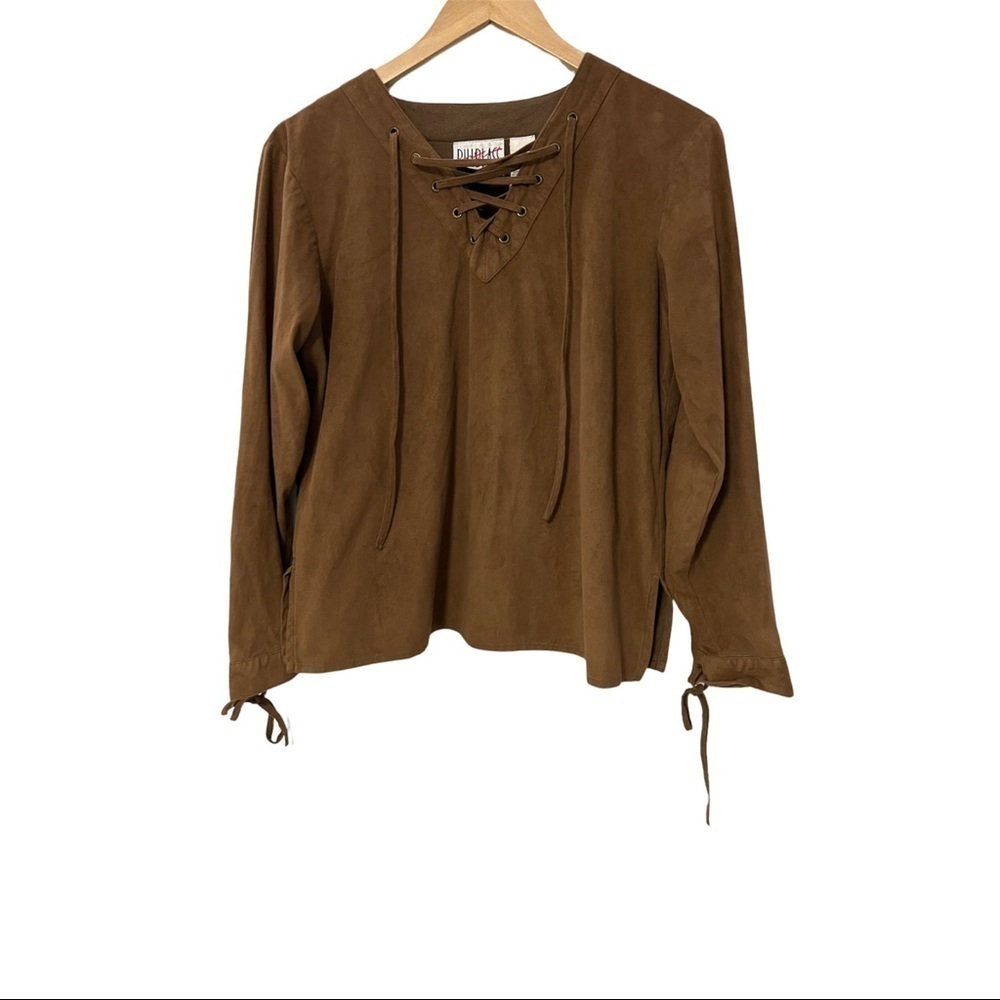 Vintage Bill Blass 90’s Faux Suede Tie Front Top Size Medium Petite